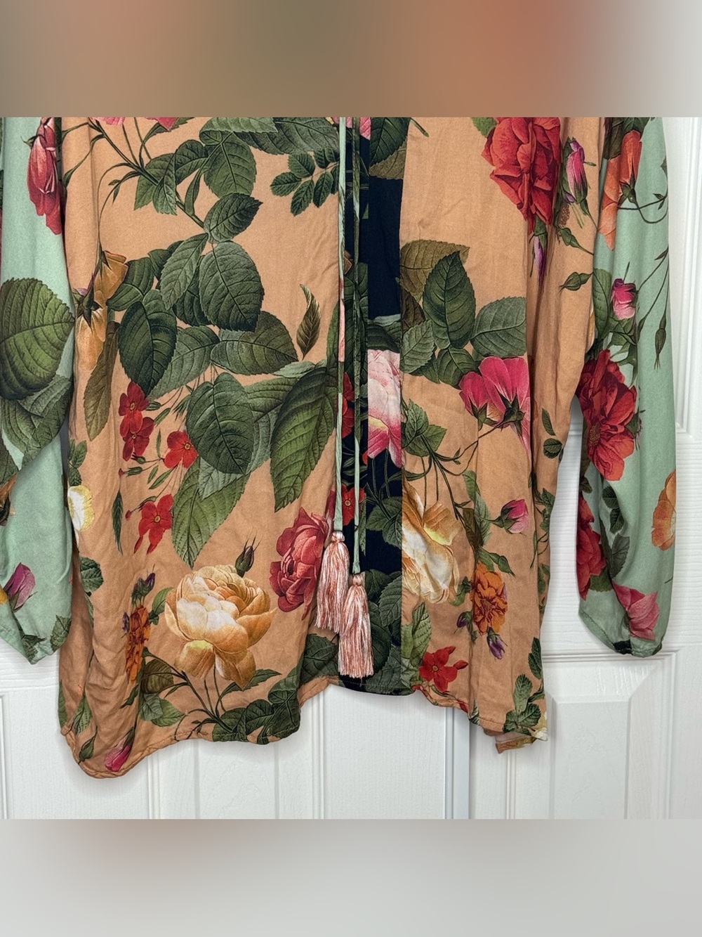 Farm Rio Floral Kimono Top Size XL Tie-back Kimono Sleeves - Picture 7 of 16